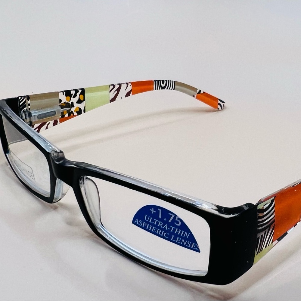 Black Geometric narrow readers w/spring hinges, stylish arms & Aspheric L…